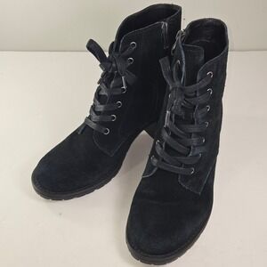 Bjornadal Black Suede Lace Up Side Zip Heeled Ankle Boots Women Size‎ 8.5